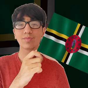 A Man Wearing Glasses Is Holding A Small Flag In Front Of Him GIF