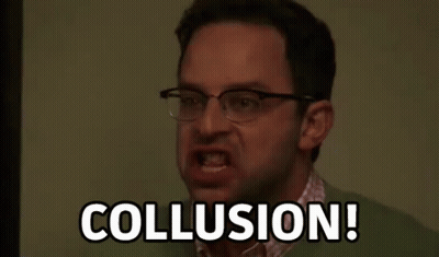 A Man Wearing Glasses Is Making A Funny Face And Saying Collusion ! GIF