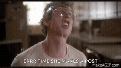 A Man Wearing Glasses Is Making A Funny Face And Saying `` Err Time She Makes A Post '' GIF