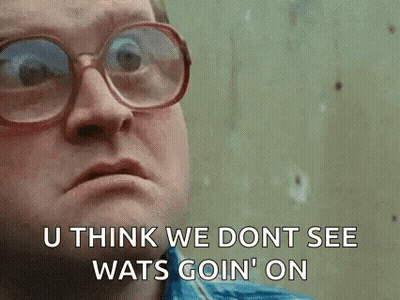 A Man Wearing Glasses Is Saying `` U Think We Dont See Wats Goin ' On '' GIF