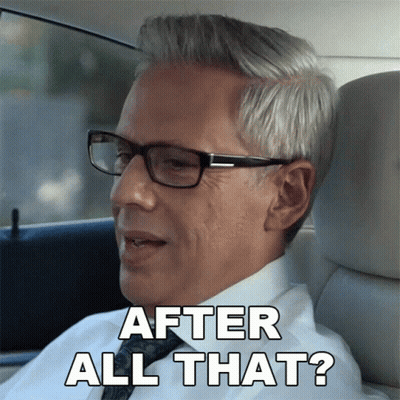 A Man Wearing Glasses Is Sitting In A Car And Says " After All That " GIF