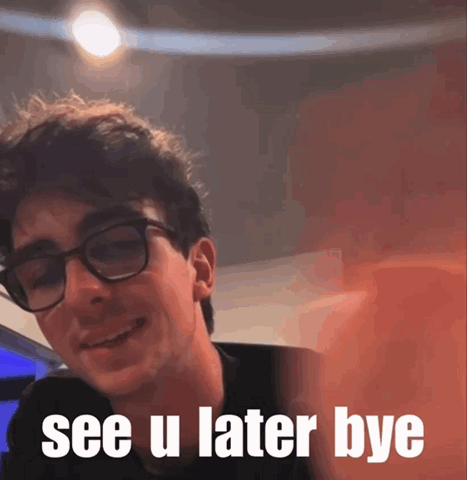 A Man Wearing Glasses Is Smiling And Says See U Later Bye GIF