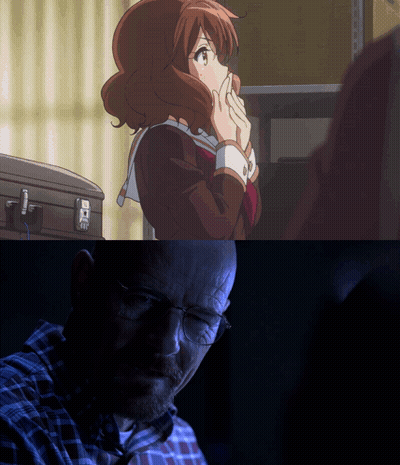 A Man Wearing Glasses Looks At A Girl In A School Uniform GIF