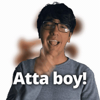 A Man Wearing Glasses Says Atta Boy While Pointing GIF