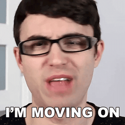 A Man Wearing Glasses Says I 'M Moving On In White Letters GIF