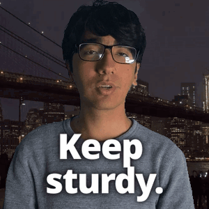 A Man Wearing Glasses Says Keep Sturdy In White Letters GIF