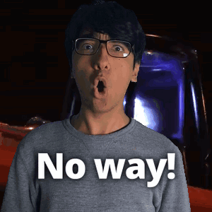 A Man Wearing Glasses Says No Way In Front Of A Red Car GIF
