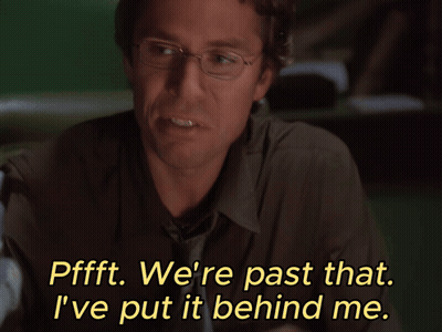 A Man Wearing Glasses Says " Pfft We 'Re Past That I 'Ve Put It Behind Me " GIF