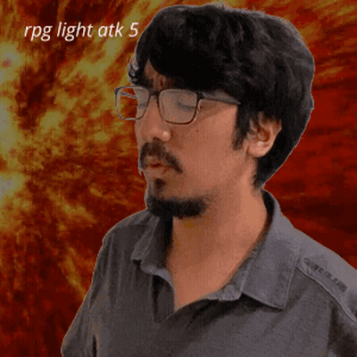 A Man Wearing Glasses Says Rpg Light Atk 5 In Front Of A Red Background GIF