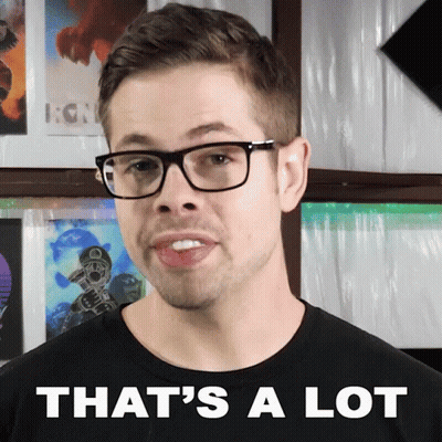A Man Wearing Glasses Says That 'S A Lot In White Letters GIF