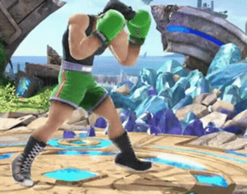 A Man Wearing Green Boxing Gloves Is Standing In A Video Game . GIF