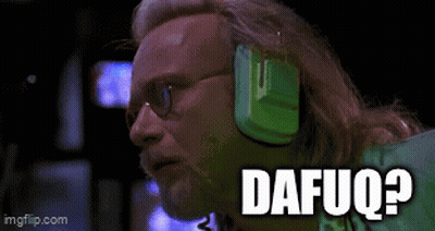 A Man Wearing Green Headphones And Glasses Is Asking The Question Dafuq ? GIF