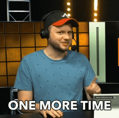 A Man Wearing Headphones And A Baseball Cap Says One More Time GIF