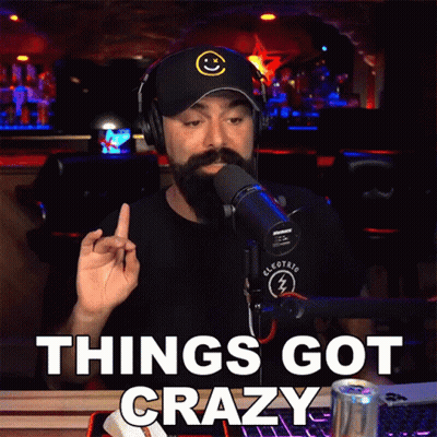 A Man Wearing Headphones And A Black Hat Says Things Got Crazy GIF