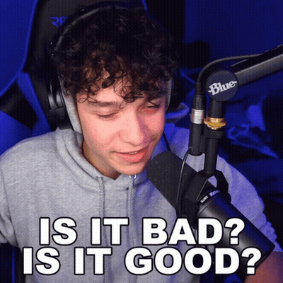 A Man Wearing Headphones And A Blue Microphone Says " Is It Bad " GIF