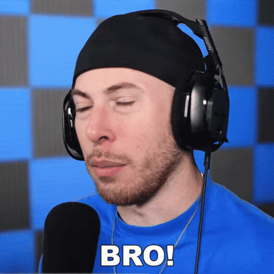 A Man Wearing Headphones And A Blue Shirt Has The Word Bro On His Shirt GIF