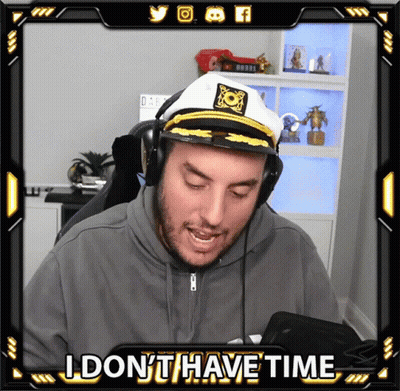 A Man Wearing Headphones And A Captain 'S Hat Says " I Don 'T Have Time " GIF