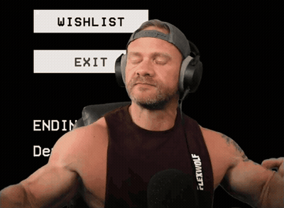 A Man Wearing Headphones And A Flexwolf Shirt GIF