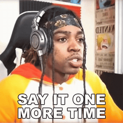 A Man Wearing Headphones And A Headband Says Say It One More Time . GIF
