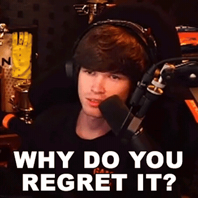 A Man Wearing Headphones And A Microphone Is Asking Why Do You Regret It . GIF