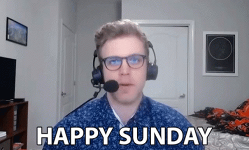 A Man Wearing Headphones And A Microphone Says " Happy Sunday " GIF