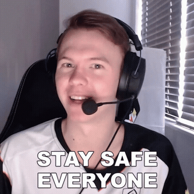 A Man Wearing Headphones And A Microphone With The Words Stay Safe Everyone Below Him GIF
