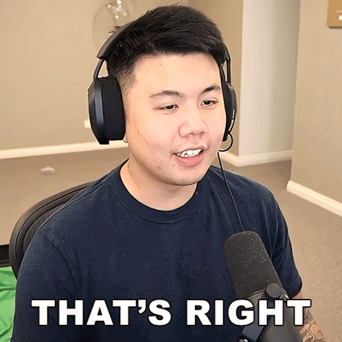 A Man Wearing Headphones And A Microphone With The Words That 'S Right Below Him GIF