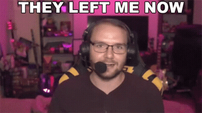 A Man Wearing Headphones And A Microphone With The Words They Left Me Now Above Him GIF