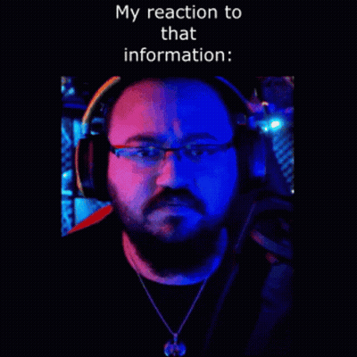 A Man Wearing Headphones And A Necklace Says " My Reaction To That Information : " GIF