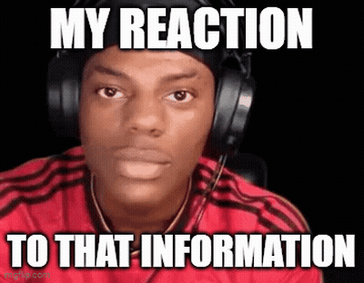 A Man Wearing Headphones And A Red Shirt Is Making A Funny Face And Saying `` My Reaction To That Information '' . GIF