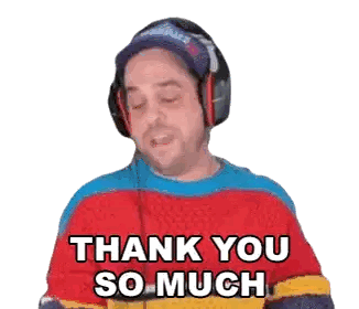 A Man Wearing Headphones And A Red Sweater Says Thank You So Much Sticker