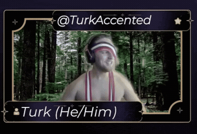 a man wearing headphones and a red white and blue headband with turk accented written on it