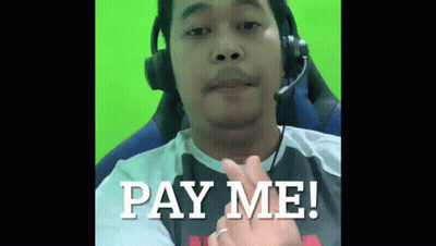 A Man Wearing Headphones And A Ring Says Pay Me GIF
