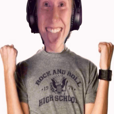 A Man Wearing Headphones And A Rock And Roll High School T-Shirt GIF
