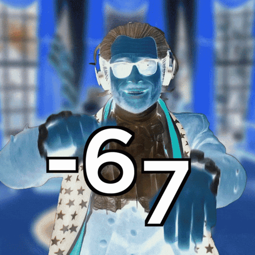 A Man Wearing Headphones And A Scarf Has The Number 67 On His Chest GIF