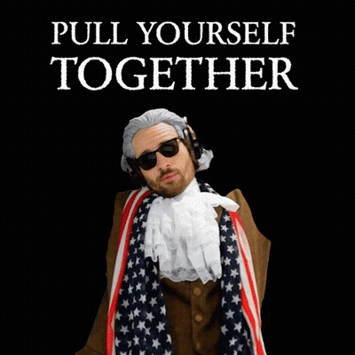 A Man Wearing Headphones And A Scarf With The Words Pull Yourself Together Written Above Him GIF