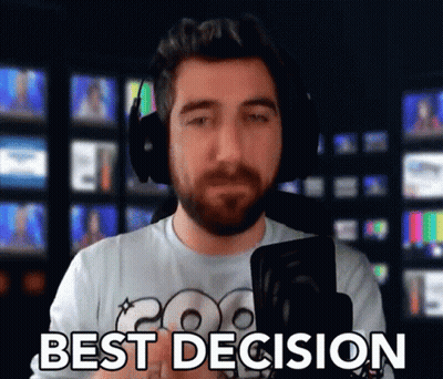 A Man Wearing Headphones And A Shirt That Says " Best Decision " GIF