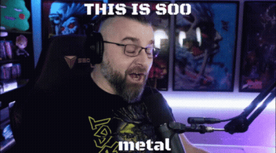 A Man Wearing Headphones And A Shirt That Says ' This Is Soo Metal ' On It GIF