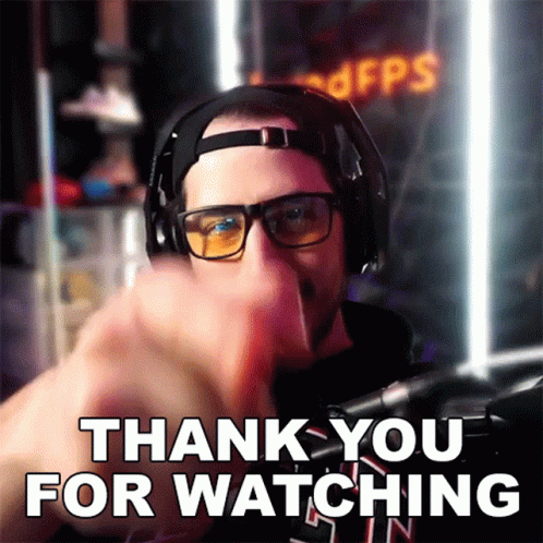 A Man Wearing Headphones And Glasses Giving A Thumbs Up With The Words Thank You For Watching Below Him GIF