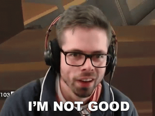A Man Wearing Headphones And Glasses Is Making A Funny Face And Saying `` I 'M Not Good '' . GIF