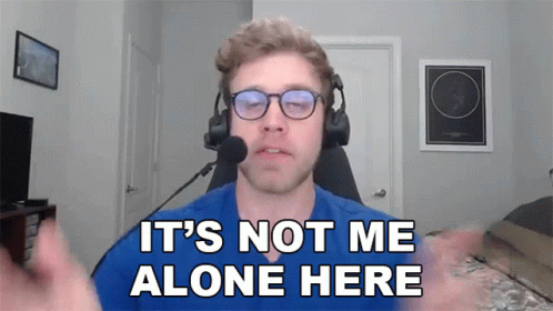 A Man Wearing Headphones And Glasses Is Saying It 'S Not Me Alone Here GIF