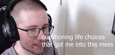 A Man Wearing Headphones And Glasses Is Talking About Questioning Life Choices That Got Me Into This Mess GIF