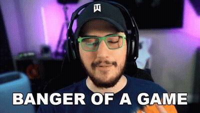 A Man Wearing Headphones And Glasses Says Banger Of A Game In Front Of His Face GIF