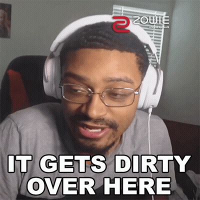 A Man Wearing Headphones And Glasses Says " It Gets Dirty Over Here " GIF