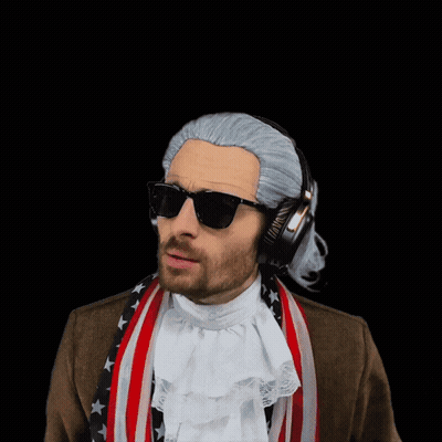 A Man Wearing Headphones And Sunglasses Has A Gray Haired Head GIF