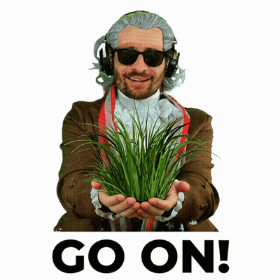 A Man Wearing Headphones And Sunglasses Holds A Plant In His Hands With The Words Go On Below Him GIF
