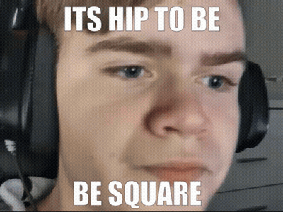 A Man Wearing Headphones Has A Meme That Says Its Hip To Be Square GIF