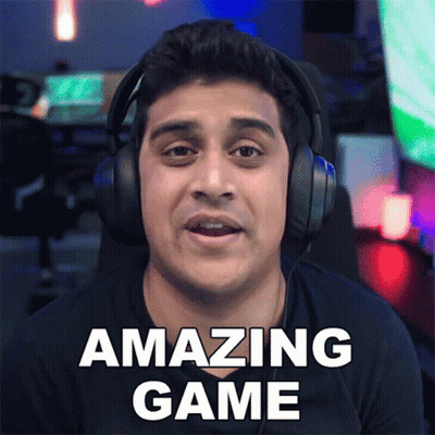 A Man Wearing Headphones Has The Words Amazing Game Written On His Face GIF