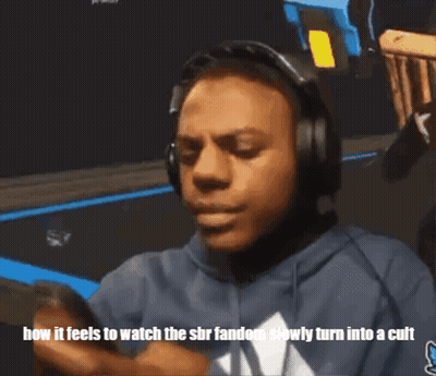 A Man Wearing Headphones Has The Words How It Feels To Watch The Sbr Fandom Slowly Turn Into A Cult Written Below Him GIF