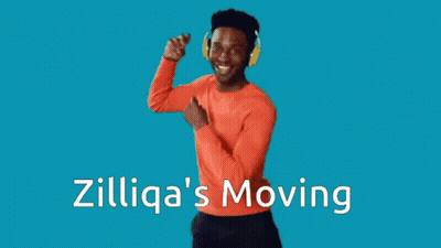 A Man Wearing Headphones Is Dancing With The Words Zilliqa 'S Moving In The Background GIF